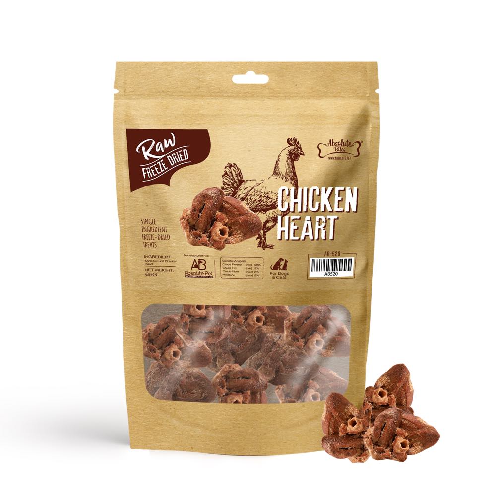 35% OFF: Absolute Bites Chicken Heart Freeze Dried Dog Treats 65g