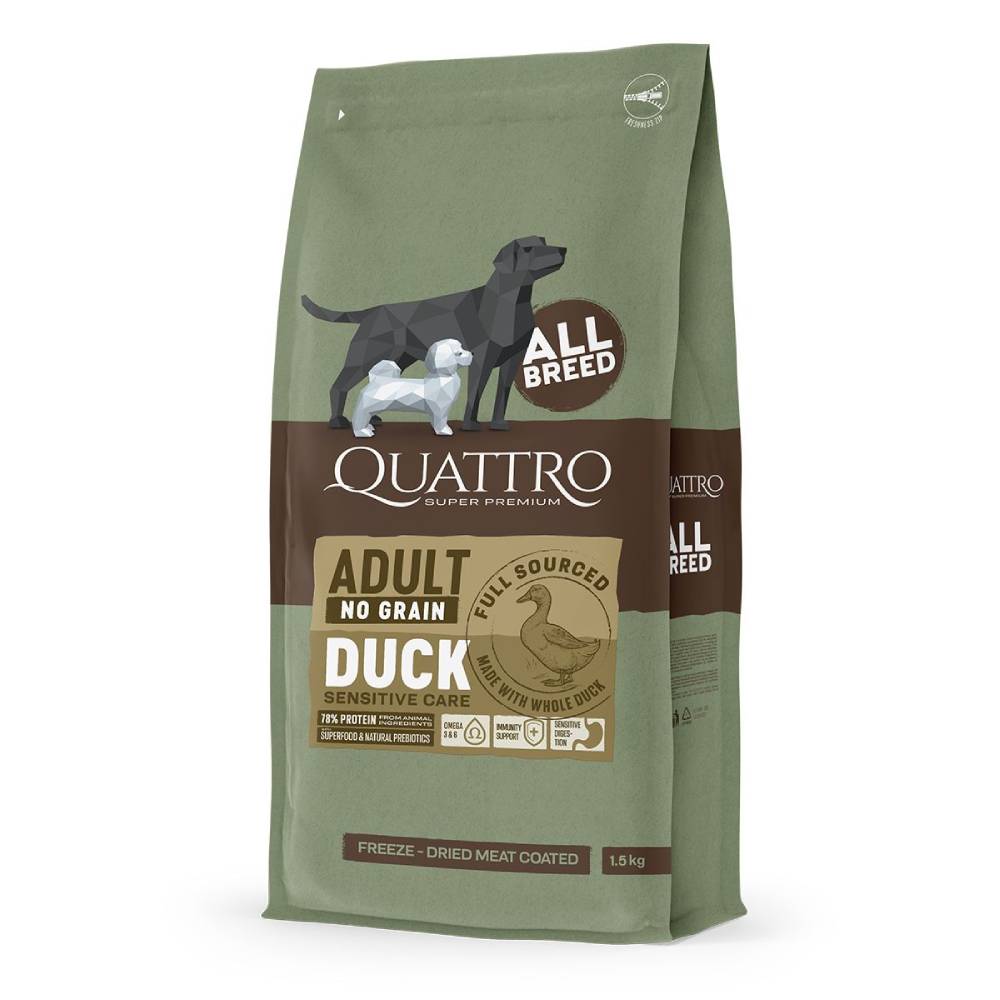 '50% OFF + FREE TREATS': Quattro Duck Adult All Breed No Grain Dry Dog Food