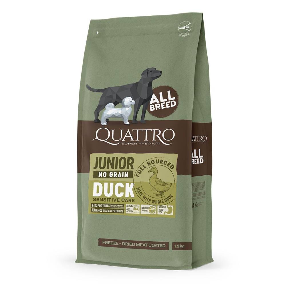 '50% OFF + FREE TREATS': Quattro Duck Junior All Breed No Grain Dry Dog Food