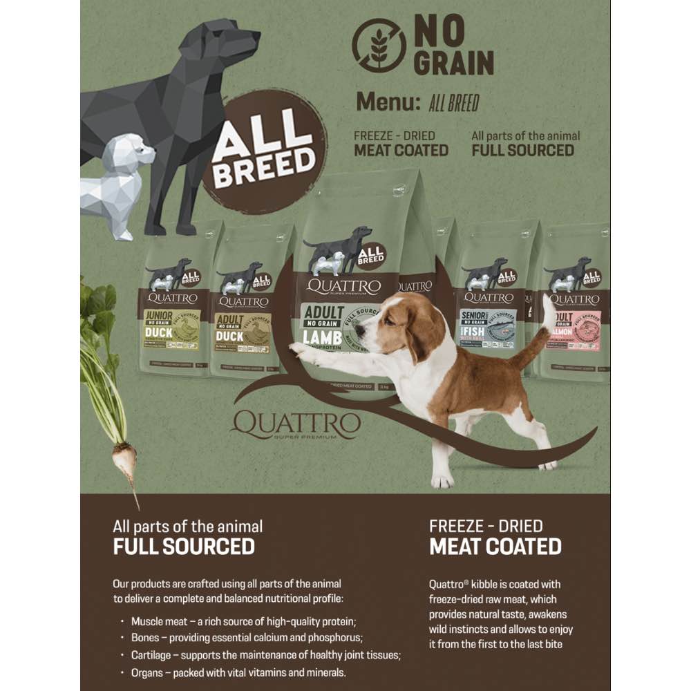 '50% OFF + FREE TREATS': Quattro Lamb Adult All Breed No Grain Dry Dog Food