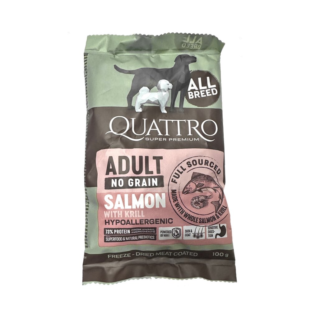 FREE SAMPLE (1 per order): Quattro Salmon Adult All Breed No Grain Dry Dog Food