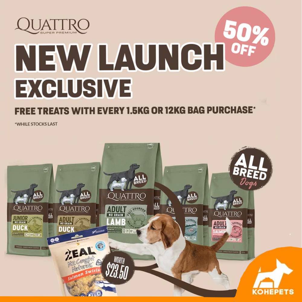 '50% OFF + FREE TREATS': Quattro Whitefish & Krill Senior & Diet All Breed No Grain Dry Dog Food