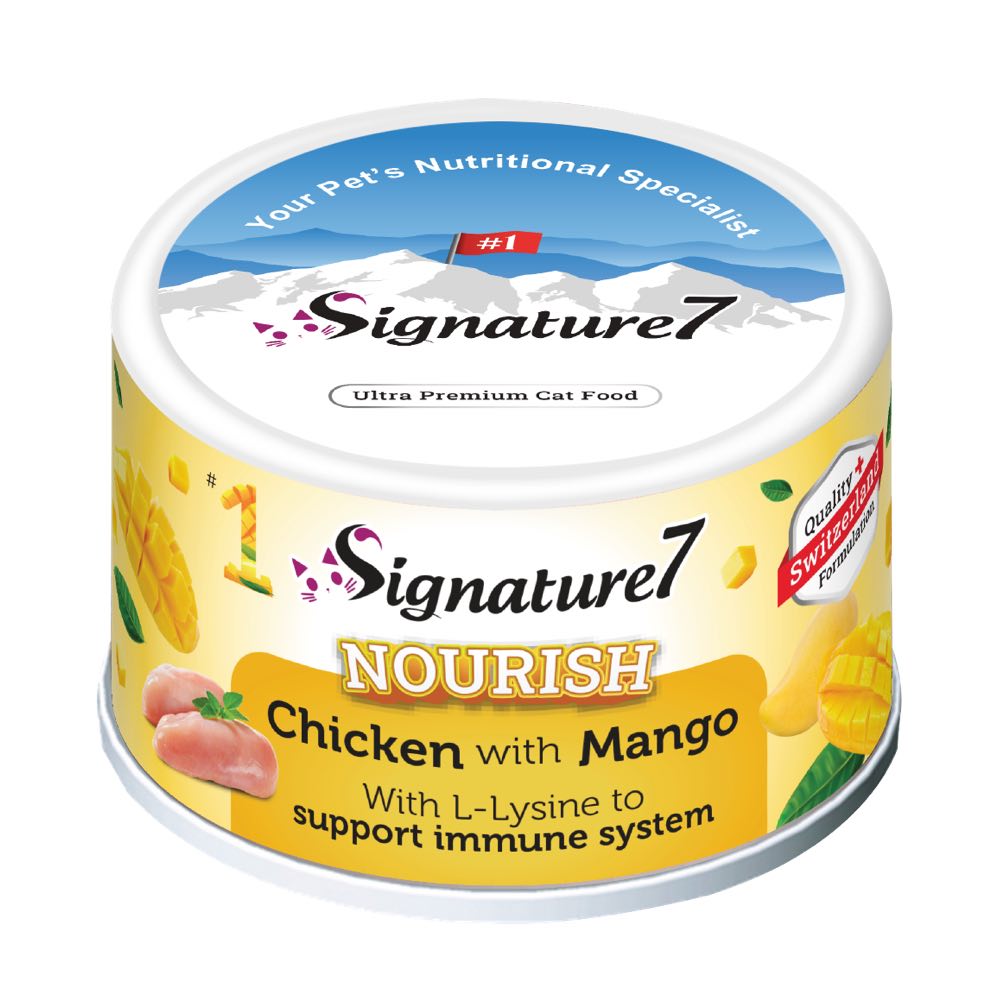 18% OFF: Signature7 Nourish Fruits Chicken with Mango & L-Lysine Canned Cat Food 80g