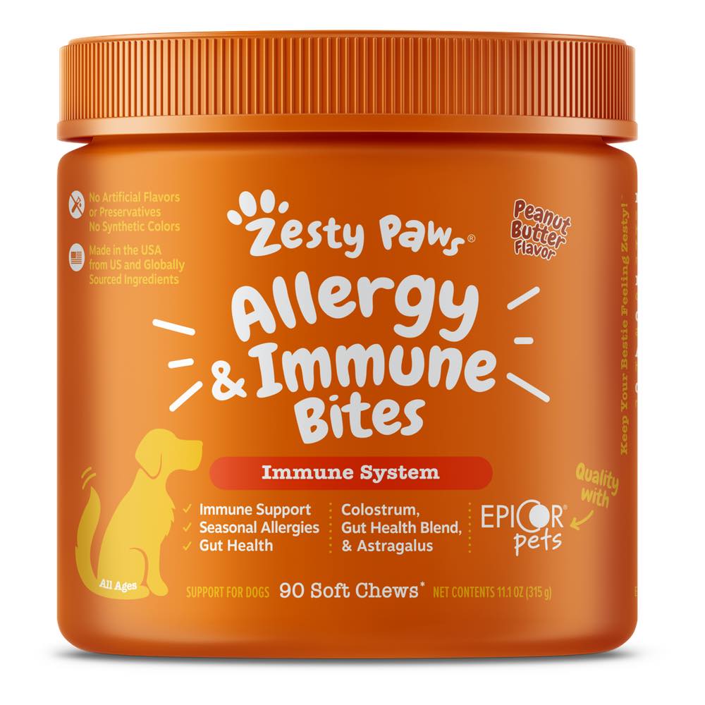 TRIAL SPECIAL $3 OFF (1 per order): Zesty Paws Aller-Immune Bites Peanut Butter Dog Supplement Trial Pack 10 chews