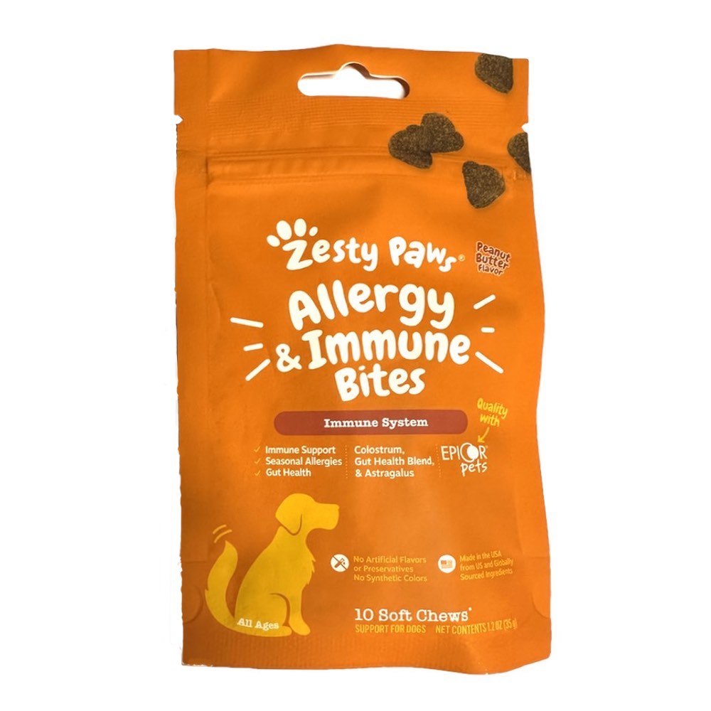 TRIAL SPECIAL $3 OFF (1 per order): Zesty Paws Aller-Immune Bites Peanut Butter Dog Supplement Trial Pack 10 chews