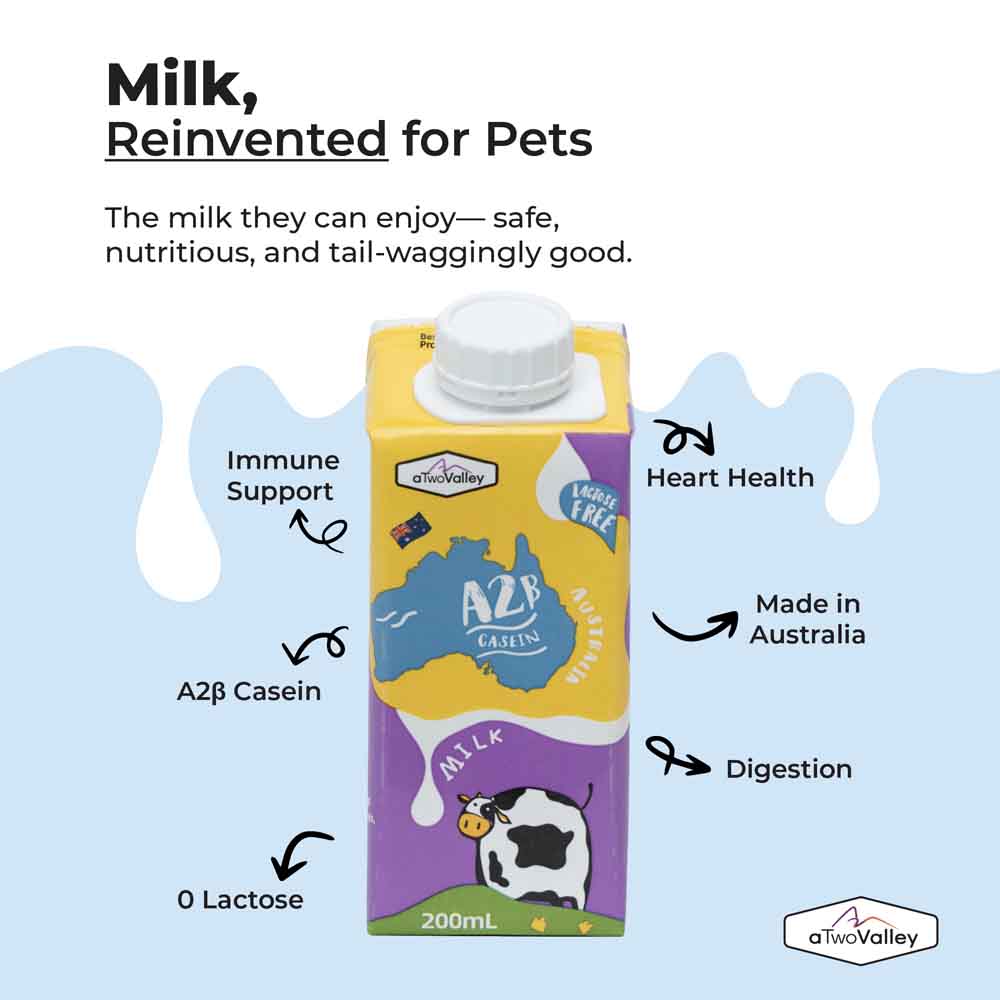 20% OFF (Exp 16Feb26): aTwoValley A2β-casein Lactose Free Pet Milk For Cats & Dogs 200ml