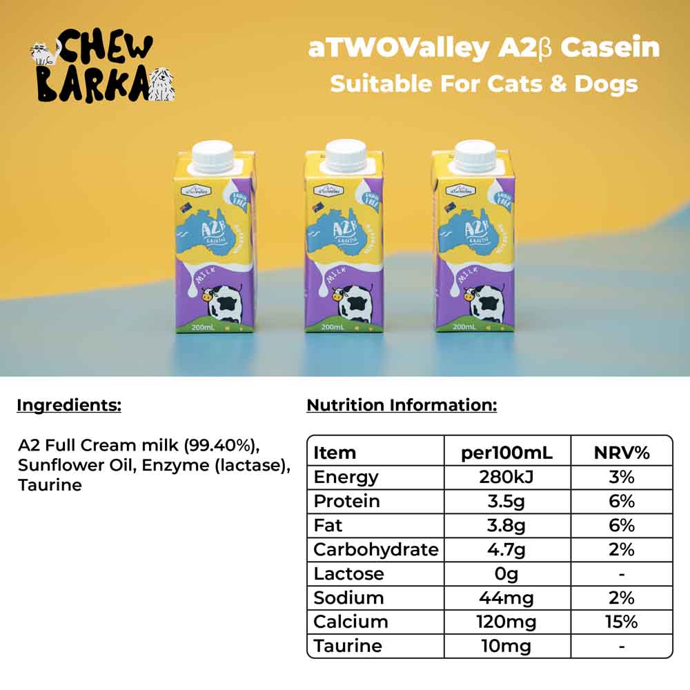 20% OFF (Exp 16Feb26): aTwoValley A2β-casein Lactose Free Pet Milk For Cats & Dogs 200ml
