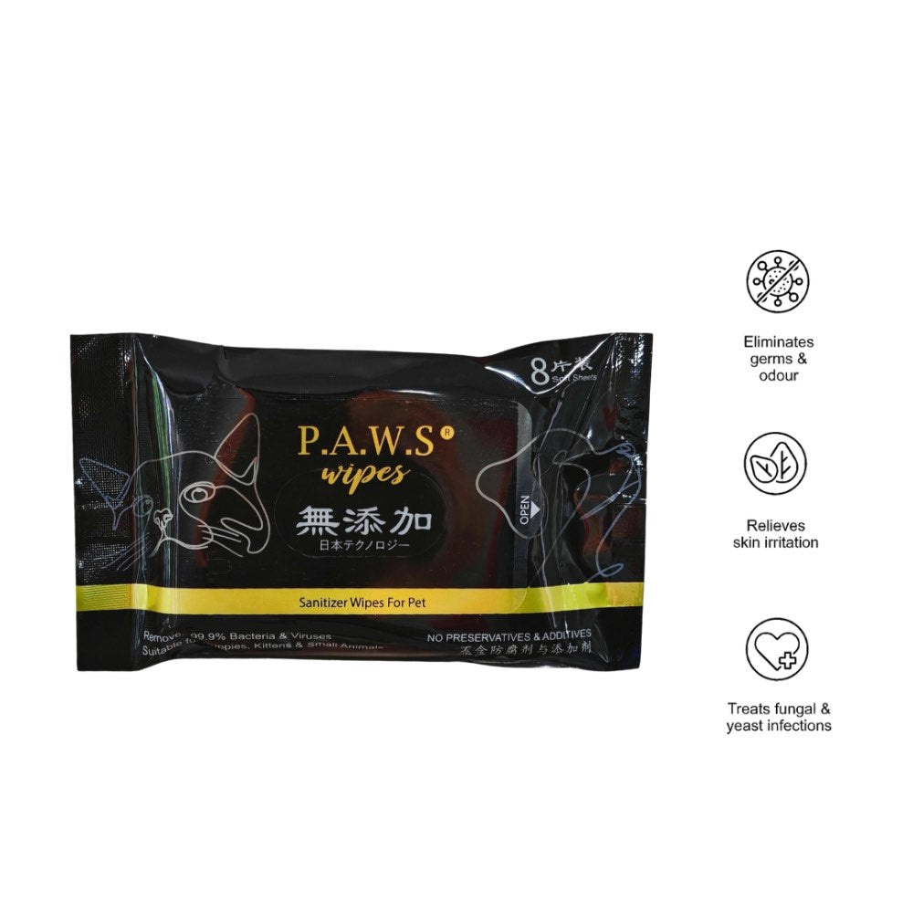 8 FOR $15: For Furry Friends P.A.W.S Sanitizer Travel Wipes For Cats & Dogs 8pc