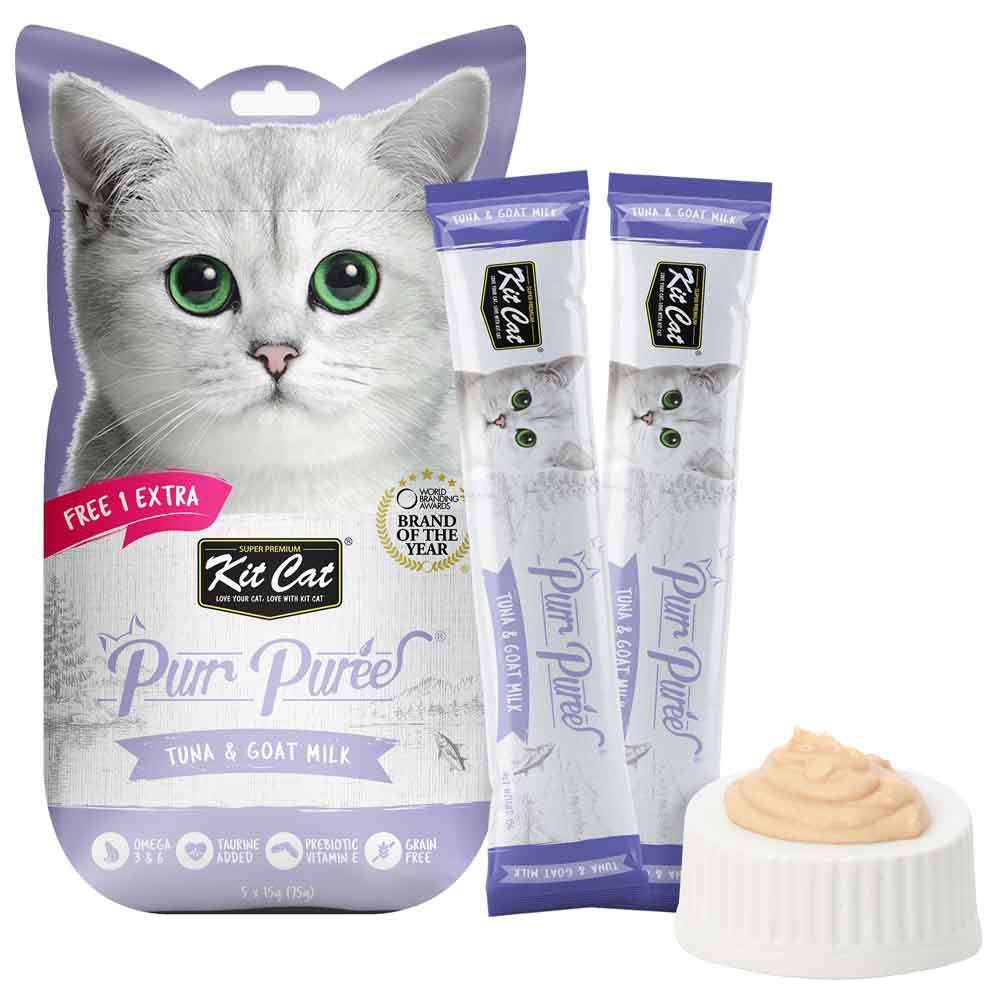 4 FOR $14 : Kit Cat Purr Puree Tuna & Goat Milk Liquid Cat Treats 5x15