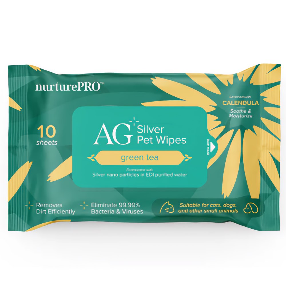 Nurture Pro AG+ Silver Green Tea Wipes For Cats & Dogs 10pc