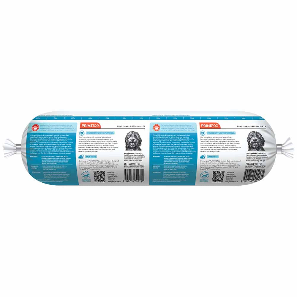 Prime100 SPD Lamb & Rosemary Grain Free Cooked Chilled Roll Dog Food 2kg (Exp 16Oct25)