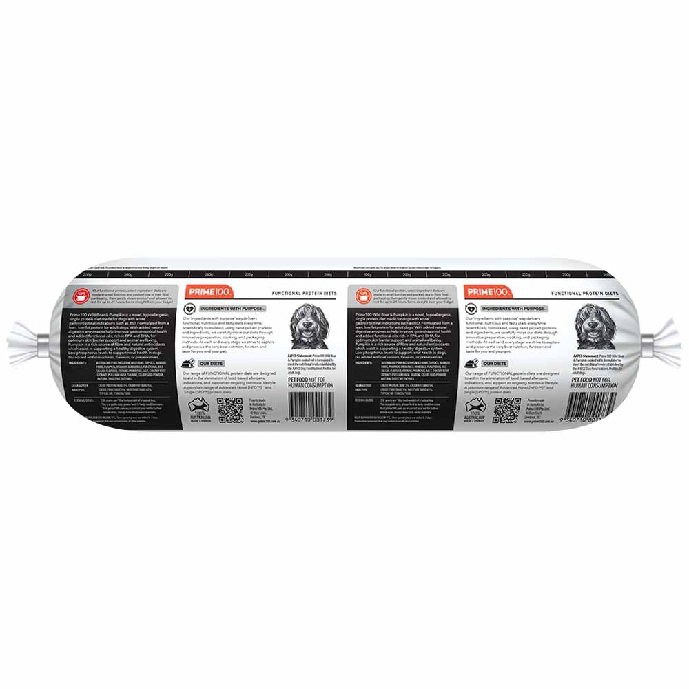Prime100 SPD Wild Boar & Pumpkin Grain Free Cooked Chilled Roll Dog Food 2kg (Exp 21Oct25)
