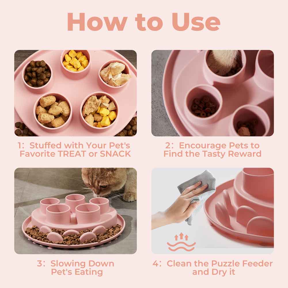 Puzzle Feeder Digger Interactive Cat Bowl (Pink)
