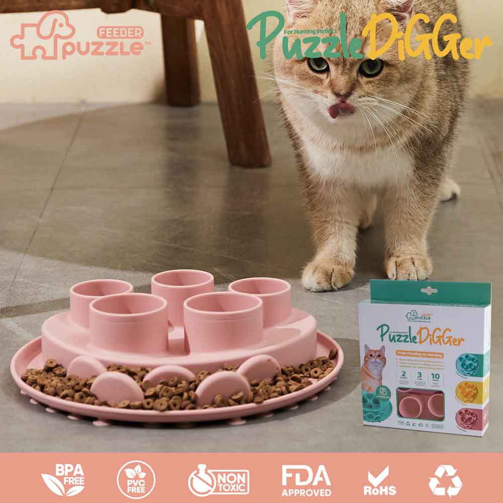 Puzzle Feeder Digger Interactive Cat Bowl (Pink)