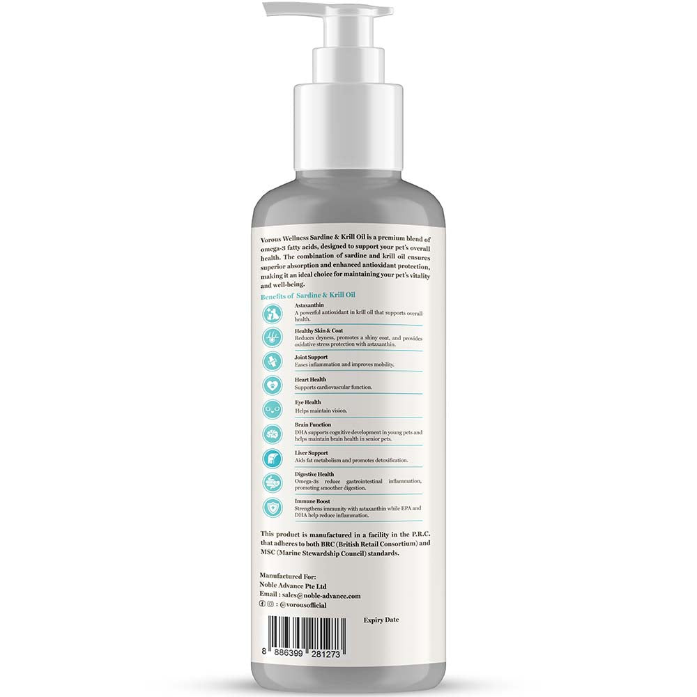Vorous Wellness Sardine & Krill Oil Supplement for Cats & Dogs 120ml